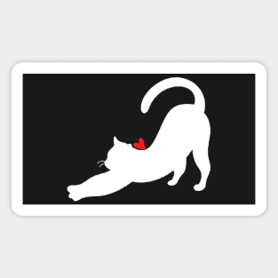 White Yoga Cat and Heart Magnet